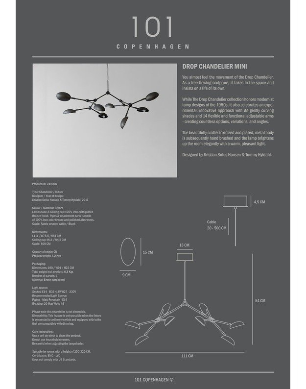 DROP CHANDELIER BRONZE MINI 6