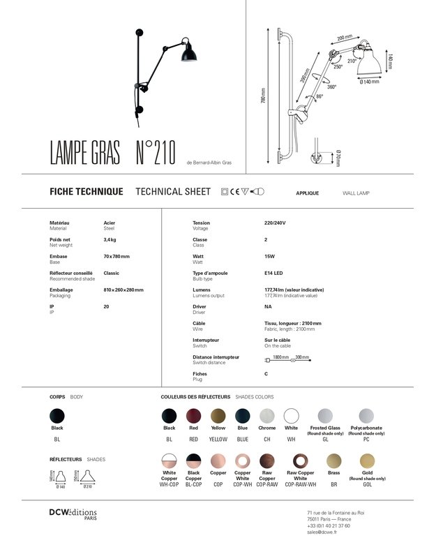 SIENINIS ŠVIESTUVAS LA LAMPE GRAS 210 | +spalvos