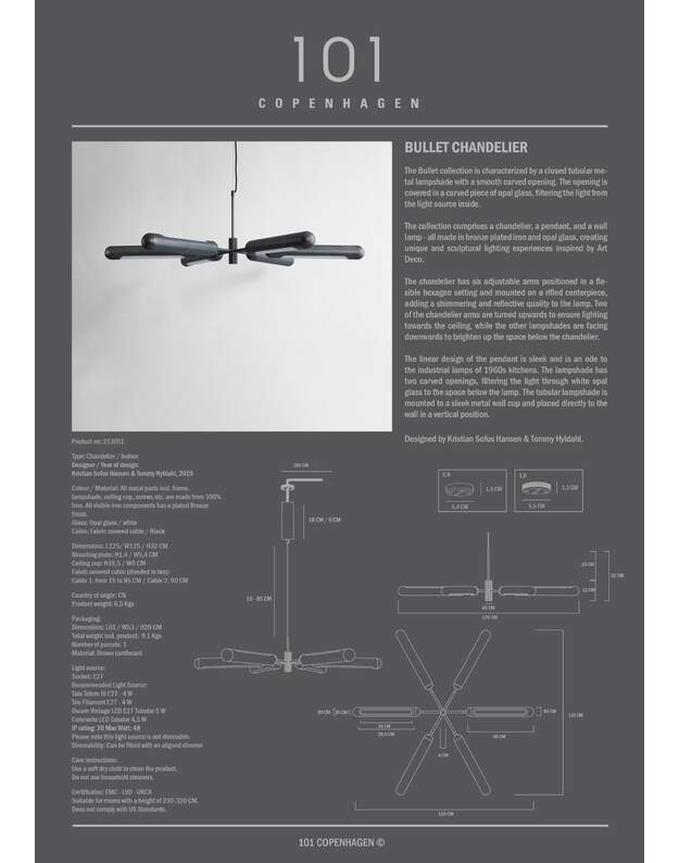 BULLET CHANDELIER BRONZE L125cm 5
