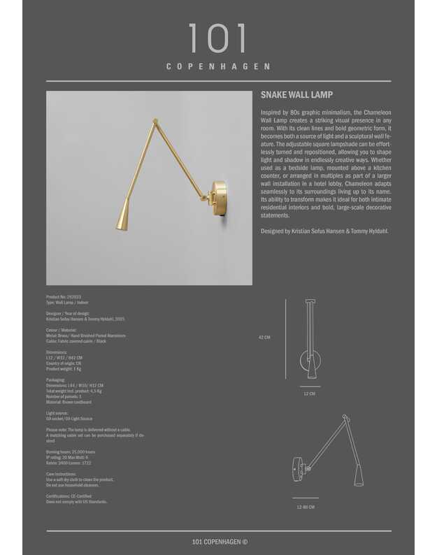 SIENINIS ŠVIESTUVAS SNAKE | Brass 8