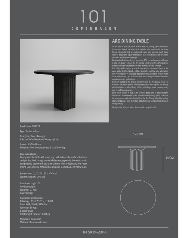 ARC DINING TABLE L120cm | Coffee Black Oak  5