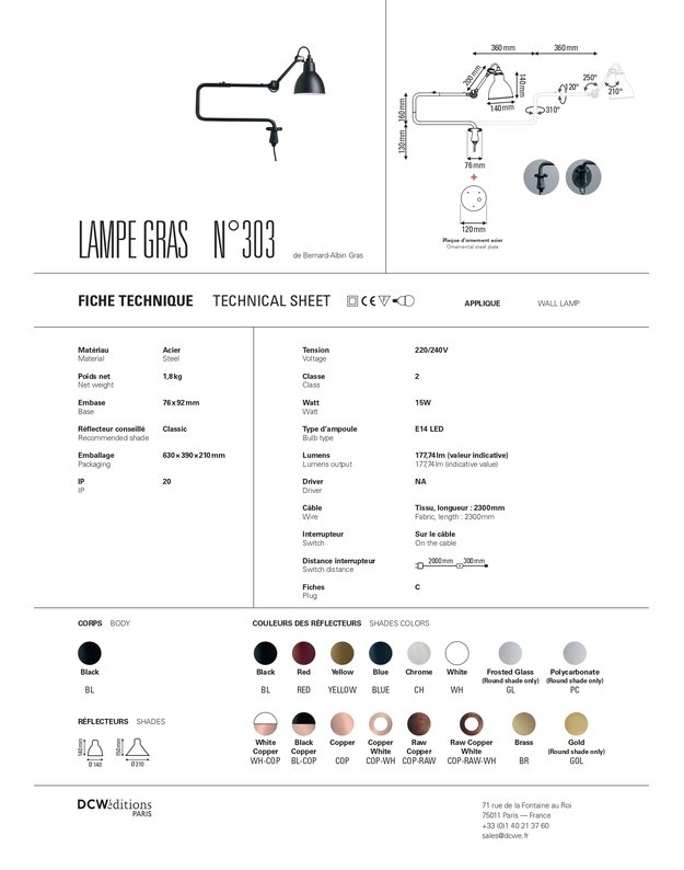 SIENINIS ŠVIESTUVAS LA LAMPE GRAS 303 | +spalvos