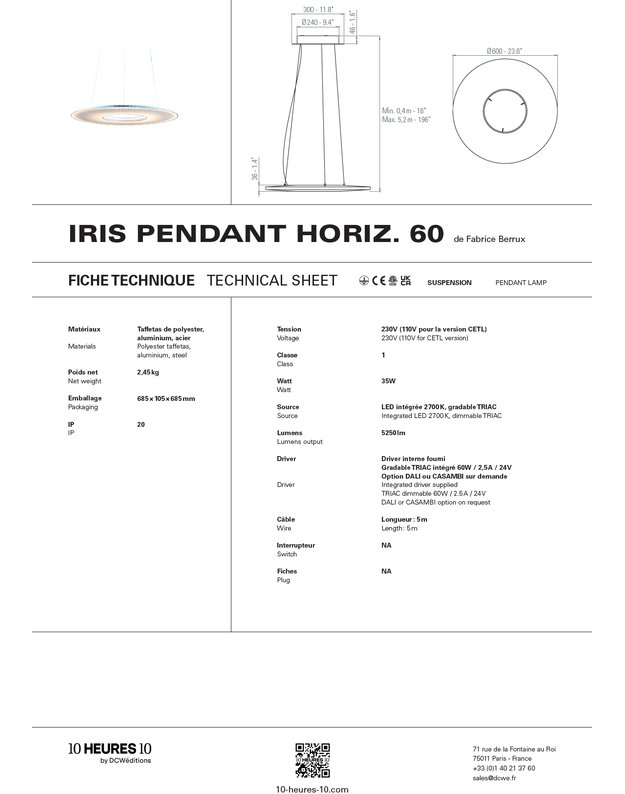 IRIS HORIZONTAL PENDANT LAMP | +sizes 5