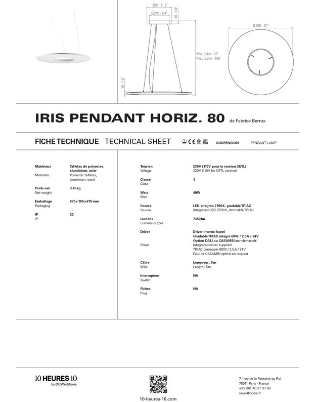 IRIS HORIZONTAL PENDANT LAMP | +sizes 6