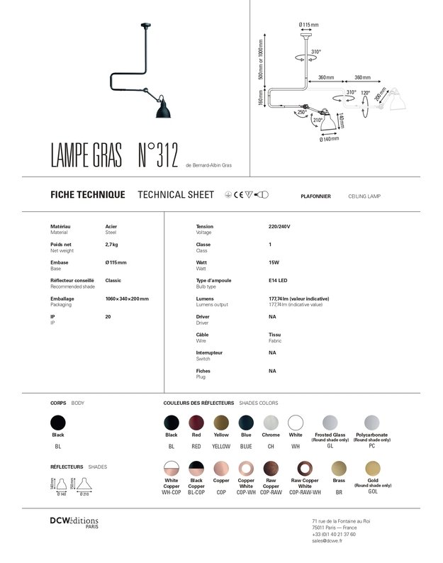  LA LAMPE GRAS 312 CEILING LAMP | +colours