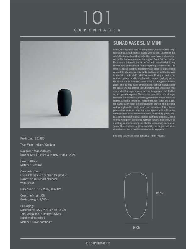 SUNAO VASE SLIM MINI | Black 7