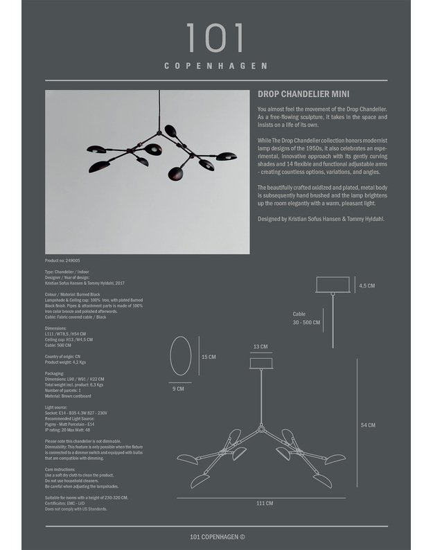 DROP CHANDELIER BURNED BLACK MINI 6
