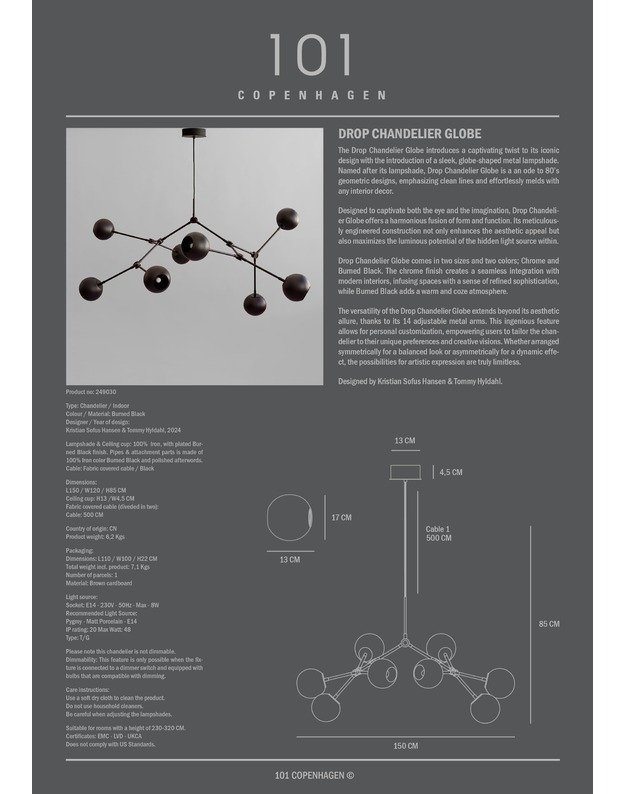 DROP CHANDELIER GLOBE | Burned black 6