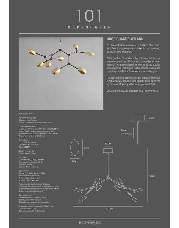 DROP CHANDELIER BRASS MINI 6