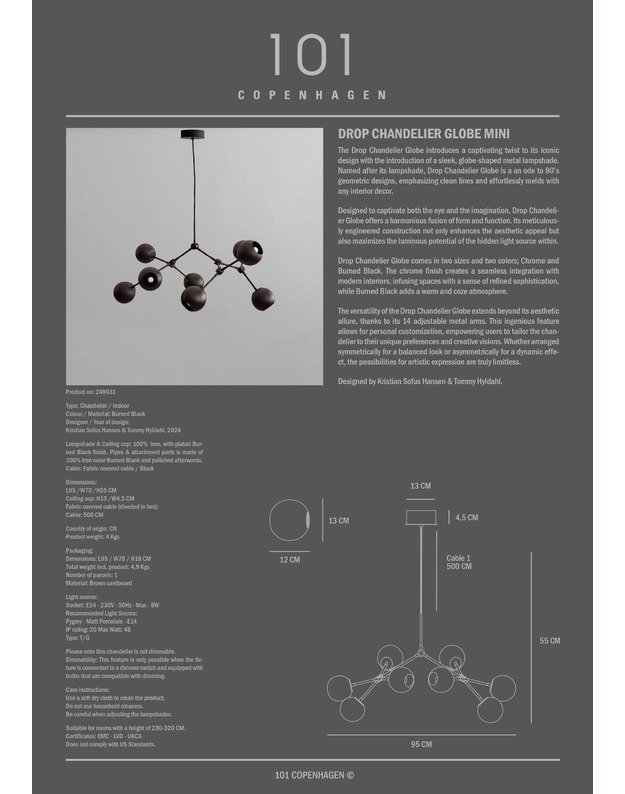 DROP CHANDELIER GLOBE MINI | Burned black 4