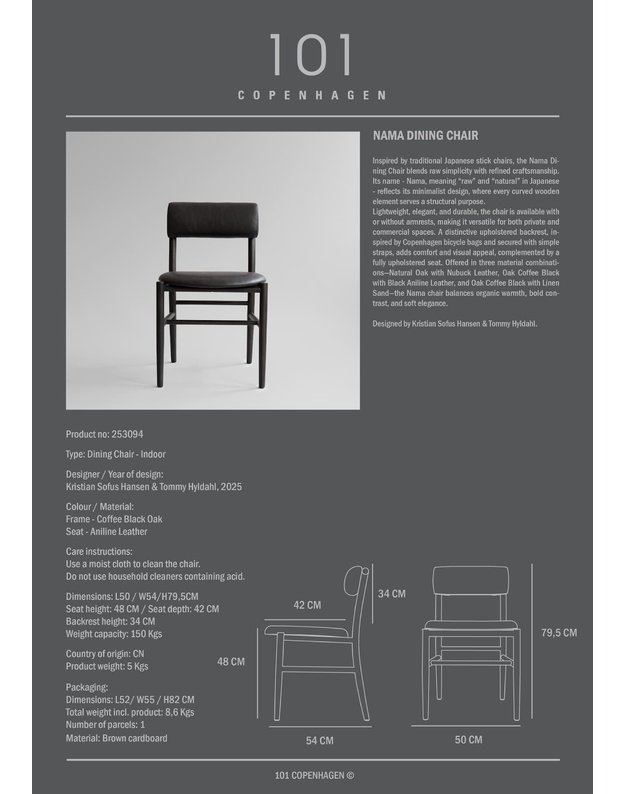 NAMA DINING CHAIR | Aniline Leather Black