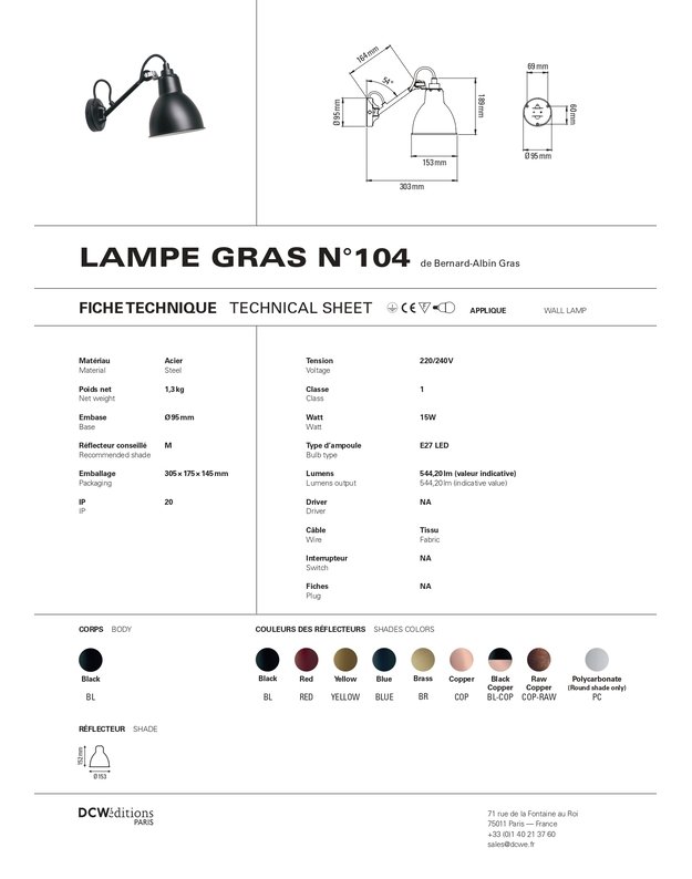  LA LAMPE GRAS 104 WALL LAMP | +colours