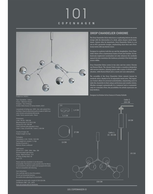 ŠVIESTUVAS DROP GLOBE | Chrome