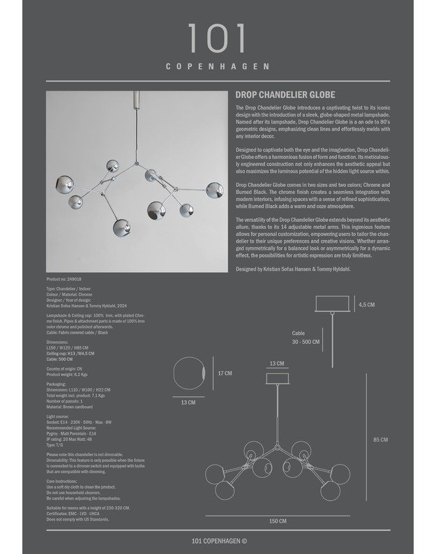DROP CHANDELIER GLOBE | Chrome 8