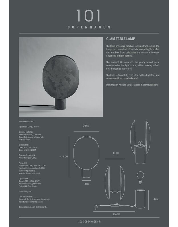 CLAM TABLE LAMP OXIDIZED H43,5cm